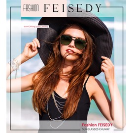 FEISEDY Retro Square Aviator Sunglasses Women Men 70s Vintage Trendy Plastic Frame Sun Glasses B2835
