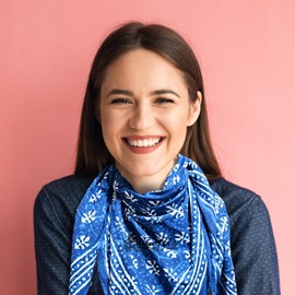 Sweet Us Lightweight Soft Cotton Floral Scarf for Women and One Pouch, Bandana, Shawl, Wrap for Summer, Spring, Fall, Winter, Chiara Blooms, Indigo Blue, 40 x 40 in