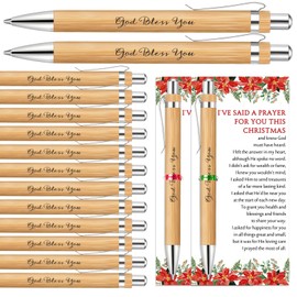 Dispowreath 25 Set Christmas Christian Gifts Xmas Bible Verse Ballpoint Pens God Bless You Wooden Pens Religious Gift Cards Christmas Poinsettia Cards with Ties for Church Office Coworker Gift