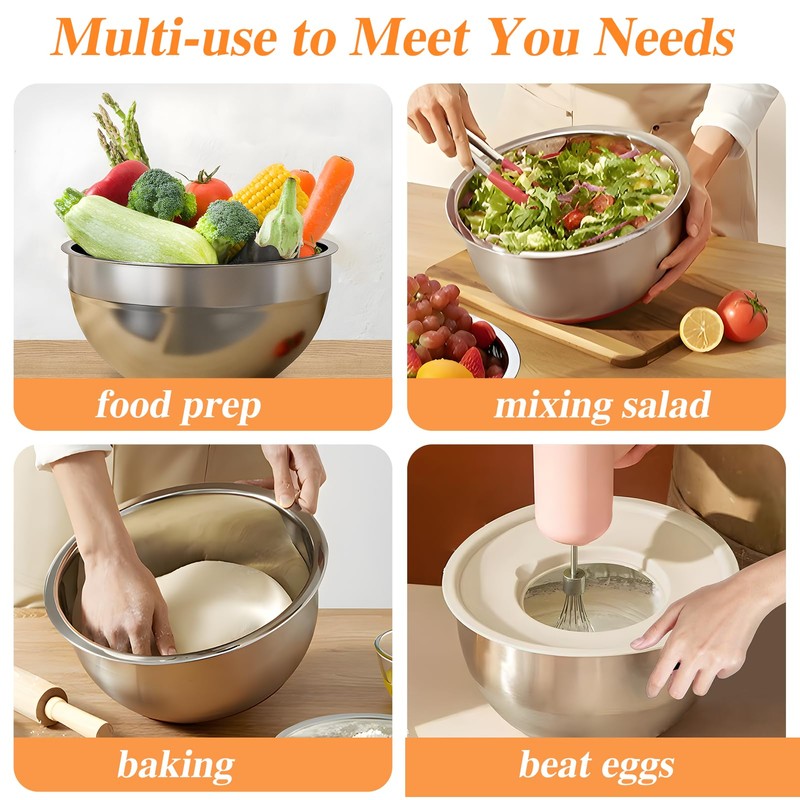 Winproper Mixing Bowls with Lids Set, 6 PCS Stainless Steel