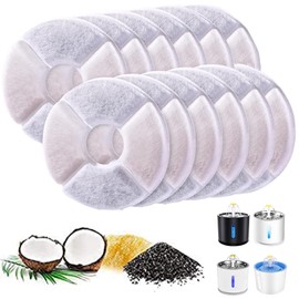 12Pack Cat Water Fountain Filters for Pet Flower Fountains Replacement Filters Round with Activated Carbon and Resin for Automatic Dog Drinking Dispenser (Green)