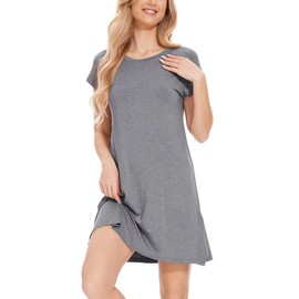 GYS Bamboo Viscose Nightgowns for Women Short Sleeve Sleep Shirts Crew Neck Sleepwear Soft Ladies Pajama Dress, Heather Grey, Large
