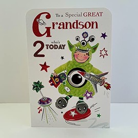 Jonny Javelin Special Great Grandson Age 2 Who's 2 Today Birthday Card - Alien
