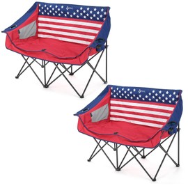 ARROWHEAD OUTDOOR 2-Pack Portable Folding Double Duo Camping Chair Loveseat w/ 2 Cup & Wine Glass Holder, Carrying Bag, Supports up to 500lbs