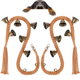 KLOGTSIND 2 Pack Dog Bells for Door Potty Training, Handwoven Cotton Rope Dog Doorbell with 6 Extra Loud Bells, Adjustable Dog Door Bells for Small Medium Large Dogs to Ring to Go Outside, Brown