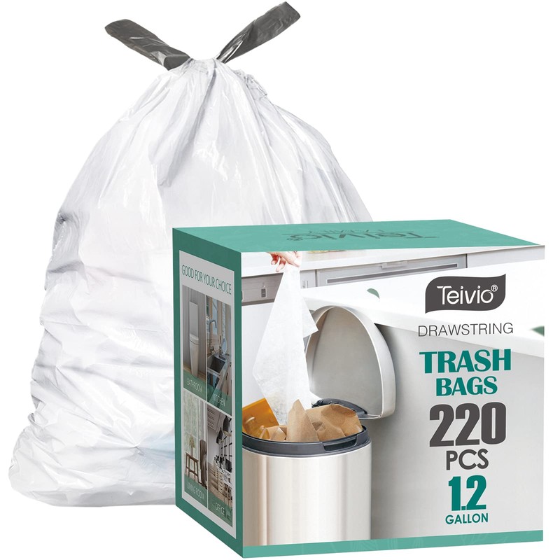 1.2 Gallon 220pcs Strong Drawstring Trash Bags Garbage Bags by