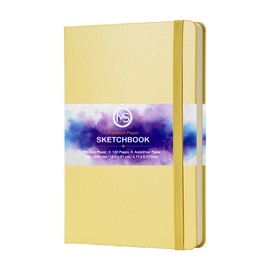 Sketchbook Journal Acid-Free 160gsm Drawing Paper 120 Pages (24 Sheets) Sewn Binding 5.8" X 8.3" A5 Watercolour Journal for Artists Mixed Media Techniques (Light Yellow)