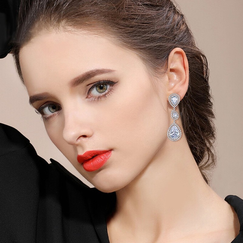 EVER FAITH Zircon December Birthstone Elegant Teardrop Pierced Earrings Clear