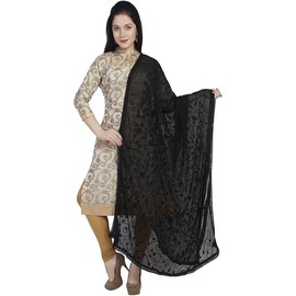 Arts Of India Women's Black Embroidered Chiffon Dupatta,Chunni,Dupatta, Stole. (Black