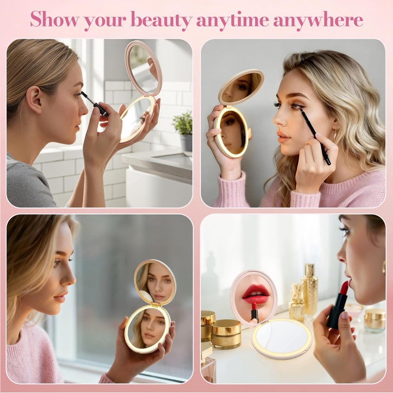 Infinity Mirror 3 Color LED Rechargeable Daily Outdoor Makeup Touch