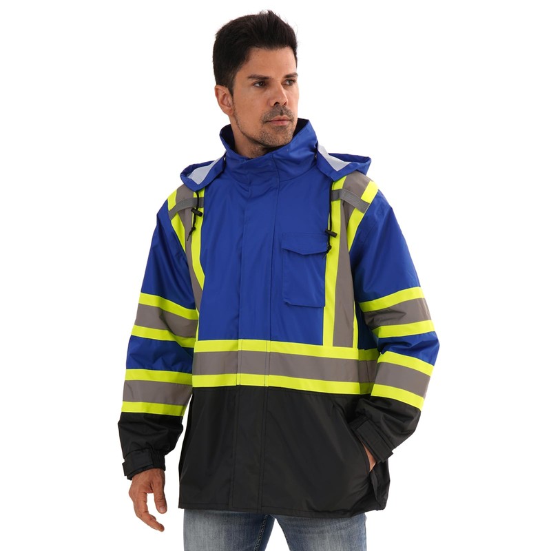 DPSAFETY Reflective Rain jackets for men waterproof,Hi Vis Safety Coat