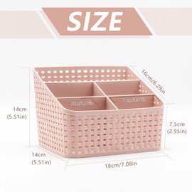 Fai Top Storage Basket, Cosmetic Box, Organiser, Plastic Storage Box for Desk, Office, Bedroom, Worktop, Home, Plastic, Rose, 5 Grid