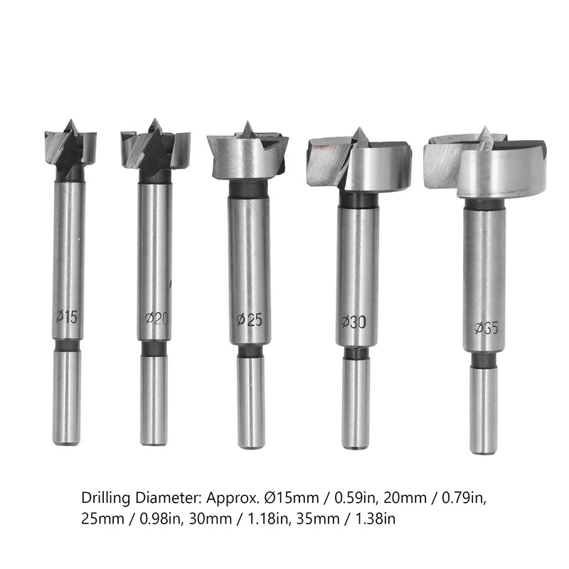 5Pcs Forstner Drill Bit Round Shank 15mm 20mm 25mm 30mm