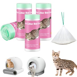 100 Pack Cat Litter Box Liner Bags Compatible with Self-cleaning Cat Litter Box, Thick Heavy Duty Drawstring Automatic Cat Litter Box Waste Drawer Liners-19" x 18", 4 Roll