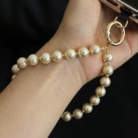 Little Fire Craft Beaded Phone Wrist Strap Phone Lanyard Hand Strap Detachable Phone Wrist Lanyard (Champagne)