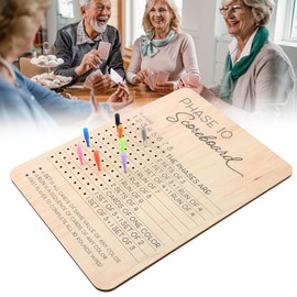 homfanseec Phase 10 Score Board, 2025 New Wooden Phase 10 Scoreboard and Round Tracker with 8 Colored Pegs, Phase Ten Score and Round Tracker Fun Board Games for Adult