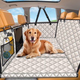 URPOWER Backseat Extender for Dogs - Hard Bottom Dog Car Seat Cover for Back Seat, Dog Hammock for Car and SUV, Pet Rear Seat Protector Dogs Travel Bed with Mesh Window & Side Flaps
