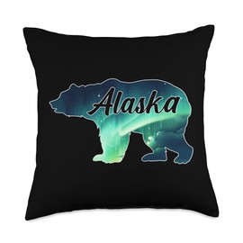 Alaska Bear Northern Lights by SRD Alaska Bear Northern Lights Aurora Borealis Nature Sky Women Throw Pillow, 18x18, Multicolor