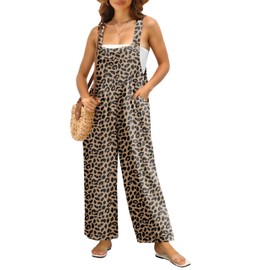 IWOLLENCE Women's Summer Jumpsuits Boho Wide Leg Overalls Casual Loose Rompers with Pockets 2024 LD Khaki Small