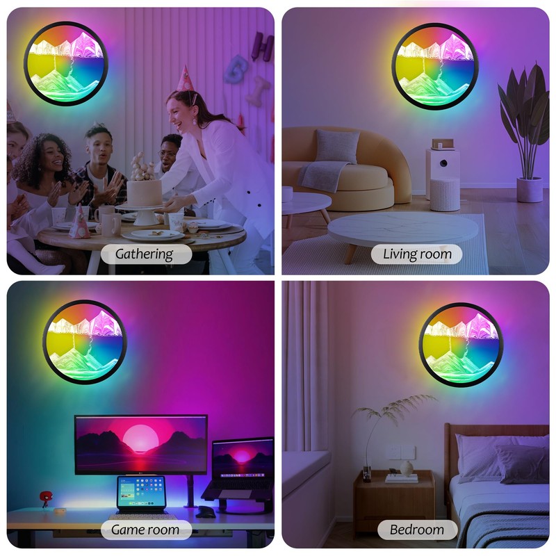 11.4" Moving Sand Art with LED Wall Sconce,Wall Mounted Sand