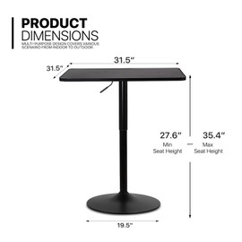 MoNiBloom Bar Table Square Cocktail Table, 31.5 Inch Adjustable-Heigh Pub Table Sturdy Base Bistro Table for Dining Room Home Kitchen Patio Bistro, Black