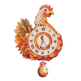 Kosmickiss 3D Wooden Puzzles for Adults-Retro Hen Wall Clock with Swinging-Mechanical Wooden DIY Clock Kit-Wooden Models for Adults to Build-Vintage Home Decor