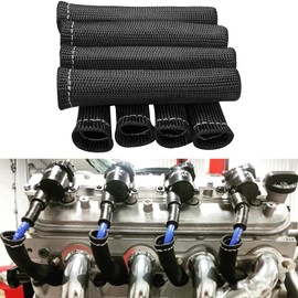 WXZOS Spark Plug Wire Boots Protector 1800 Degree Spark Plug Wire Insulation Sleeve Double Layer Fiberglass Heat Protection Cover 8pcs (Black)