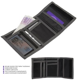 Woodland Leathers Sports Wallets for Boys, Trifold Men Canvas Wallet with Coin Pocket and Credit Card Holder, Waterproof Teenagers Folder Wallet with Chain, Hook or Classic (Sport, Grey)