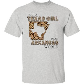 Lotacy Just A Texas Girl in an Arkansas World, Pattern Leopard T-Shirt (Ash, S)
