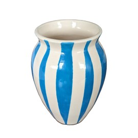 your castle Flower Vase Handmade Ceramic Vase Decorative Vase Small Hand Painted Striped Cream Light Blue 17cm High