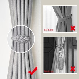 Pretty Jolly Mini Magnetic Curtain Tiebacks Nordic Simple Style Curtain Tiebacks Elegant Decorative Curtain Drape Tie Back for Home & Office Window Drapery, Silver Grey, Pack of 2