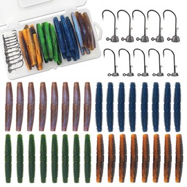 Keencatch Ned Rig Baits Kit for Bass Fishing, TRD Soft Plastic Fishing Lures with Finesse Mushroom Ned Rigs Jighea, 42PCS Wacky Rig for Freshwater Saltwater Fishing