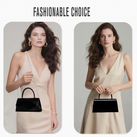 Larcenciel Patent Leather Evening Clutch Handbag, Classic Black Purses for Women w/Chain Strap & Magnetic Closure, Elegant Envelope Top Handle Party Bags for Wedding Formal Events Cocktail Party Prom
