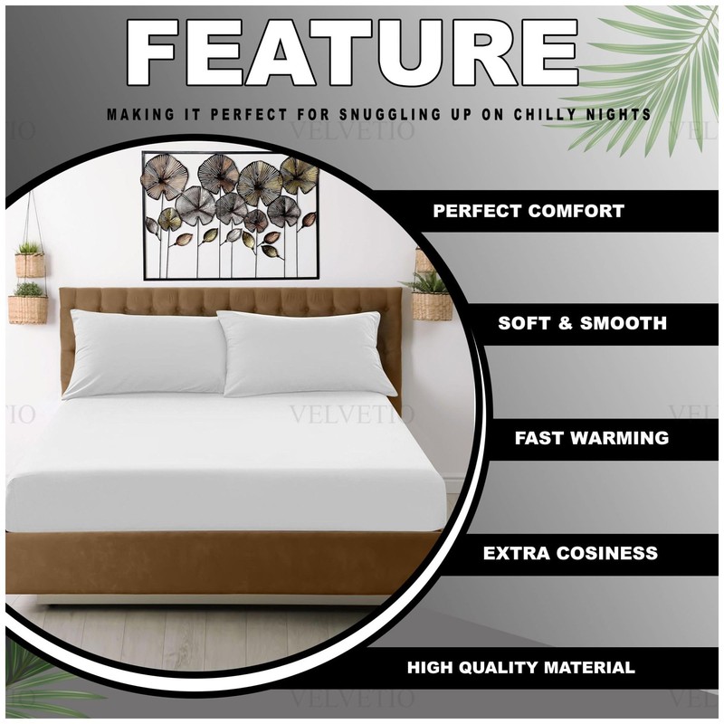 VELVETIO Easy Care Plain White Fitted Sheet, Soft Breathable 100%