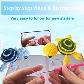 Happy E-life Crochet Starter Kit 10 Inch Crochet Doll Crochet Kit for Beginners with Step-by Step Video Tutorials, Big Size Crochet Kit for Beginners Crochet Turtle(Orange)