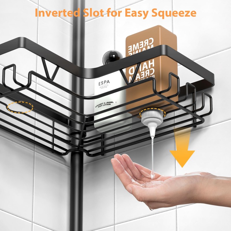KEGII Black Shower Caddy Tension Pole with 2 Towel Bars,