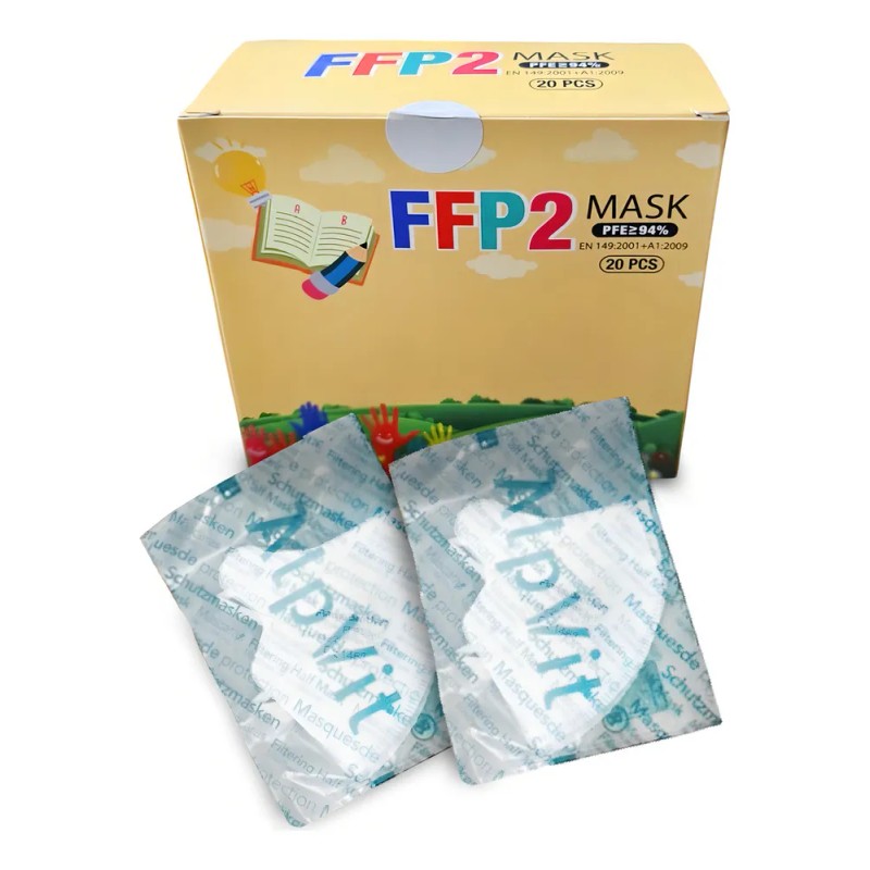 Cubrebocas Infantil FFP2 Blanco KN95 Niños 20 Piezas Caja Desechable