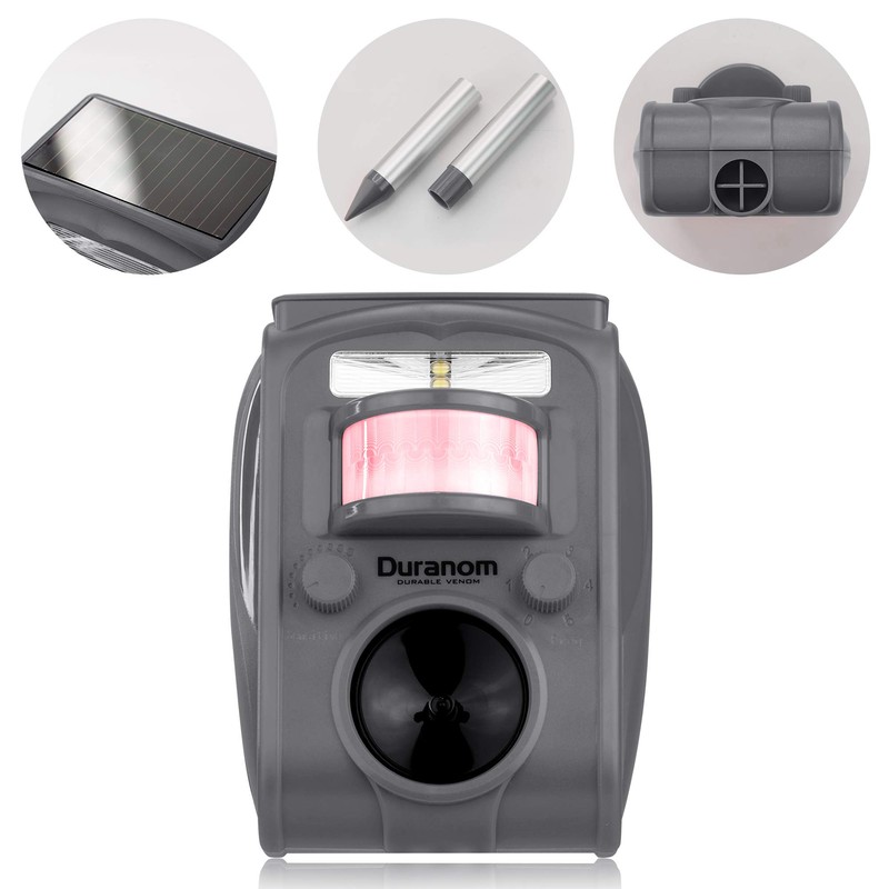 DURANOM Ultrasonic Animal Repeller – Solar Powered Outdoor Deterrent with