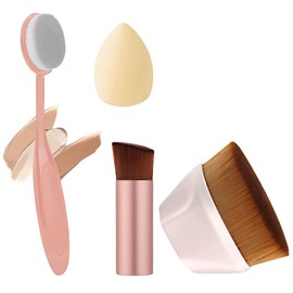 Set 4 Aplicadores Maquillaje Brochas Esponja Belleza Polvo Base Corrector Cerdas Suaves Paquete de 4 Piezas Alta Calidad (Rosa)                       