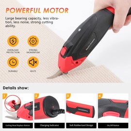 CGOLDENWALL Cordless Electric Fabric Scissors Lightweight & Portable 4V Universal Cutter for Leather/Paper/Carpet/Cardboard Max. Cutting Thickness: 6 mm Quick Charge (Black & Red)