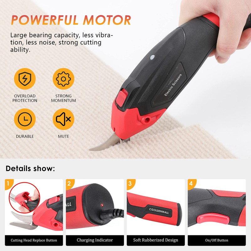CGOLDENWALL Cordless Electric Fabric Scissors Lightweight & Portable 4V Universal