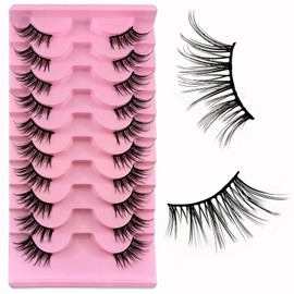 10 Pairs of Half Eyelashes, Cat's Eye, 15 mm Short Cat Eye Artificial Eyelashes, Natural Look, 1/2 Corner False Eyelashes Set, 3/4 Corner Eyelashes, Reusable, Lightweight Makeup Eyelashes (06)