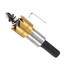 METALLIXITY Hole Saw Kit 18.5mm (23/32"), 4341 High Speed Steel Hole Cutter with Center Drill Bit, Hex Key and Spring - for Soft Metal, Wood, Plastic, Plasterboard, PVC Boards. Gold