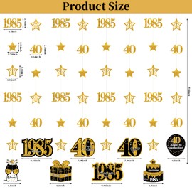 40th Birthday Decorations for Men Women, Black Gold Pre-Strung Glitter Star Twinkle Number 1985 40 Years Old Hanging Streamer Banner Happy 40th Bday Decor Party Supplies