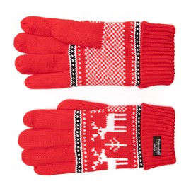 EEM X-Mas Women's Knitted Cotton Gloves with Thinsulate Thermal Lining Made of Polyester, Red Deer