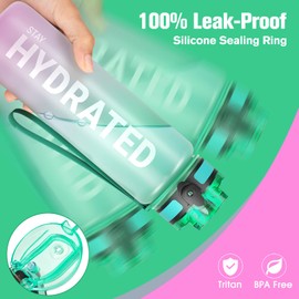 Sahara Sailor Water Bottle, 32oz Motivational Sports Water Bottle with Time Marker - Times to Drink - Tritan, BPA Free, Wide Mouth Leakproof, Fast Flow Technology with Clean Brush by Gohippos (1 Bottle)