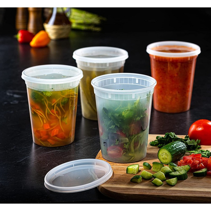 LATERN 24Pcs Plastic Containers with Lids, 950ml /32oz Reusable Food
