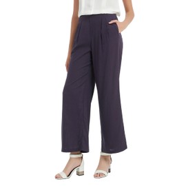 PACIBE Womens Cotton Linen Wide Leg Pants Summer Flowy Beach Casual Loose Trousers with Pockets L Denim Blue