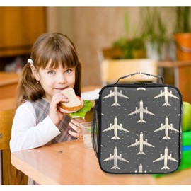 ALAZA Plane Black Pattern Lunch Bags Insulated School Lunch Bag for Kids Boys Girls Toddler Reusable Lunch Box Thermal Cooler Bag Tote Bag Shoulder Strap