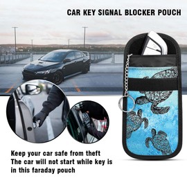 WIRESTER Faraday Bag For Key Fob, Anti-Theft Pouch, Car RFID Signal Blocking Key Fob Protector - Ocean Sea Turtles